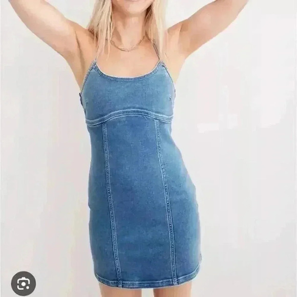 Aerie Dresses & Skirts - Aerie NWT Corset Denim Halter Dress Size M Y2K Retro Coastal Boho Cowgirl Party